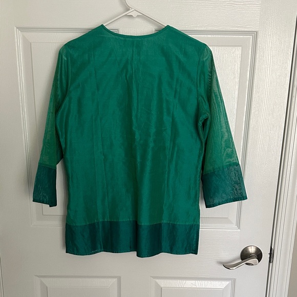 Green Silk Women's Indian Top Medium - Picture 3 of 4